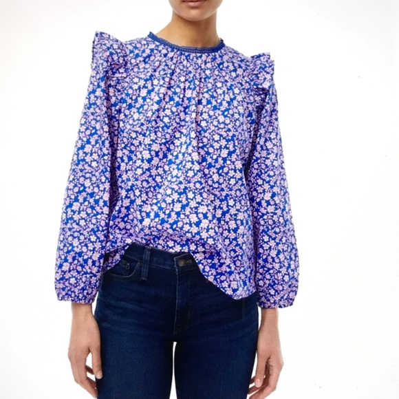 J. CREW  Floral Blouse Ruffle Long Sleeve Boho Blue Pink Women’s Plus Size 2X - Picture 1 of 16